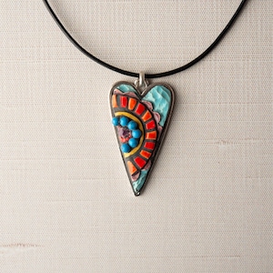 Heart Necklace (choose from 9 pendant patterns) in Gift Pouch, Ceramic - MADE to ORDER