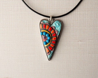Heart Necklace (choose from 9 pendant patterns) in Gift Pouch, Ceramic - MADE to ORDER