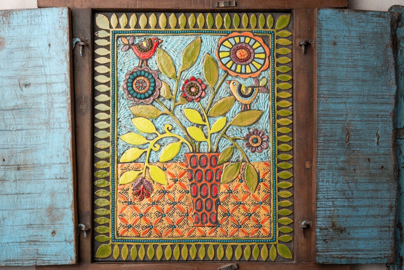 Ceramic and Mosaic Wall Art Housewarming Framed in Vintage Etsy