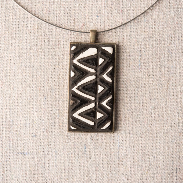 Pendant Necklace Ceramic, Black and White Jewelry for Women, READY to SHIP - Zulu