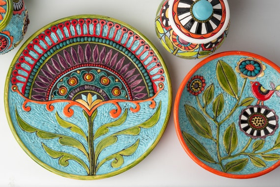 Decorative Bowl - Dragonfly - Handcarved Ceramic and Mosaic