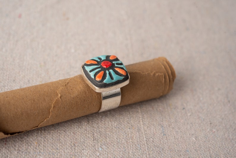 Adjustable Handmade Ceramic Tile Ring - MADE to ORDER - Bold Blossom - Etsy