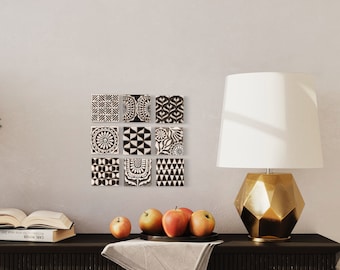 Tile Wall Art (one- choose from 12 patterns), Mounted Wall Art - Black & White Modern Motifs - MADE to ORDER