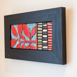 Horizontal or Vertical Wall Art, Ceramic Wall Art in Wood Frame - Red Vine - Boho Wall Art, MADE to ORDER