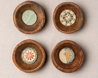 Handmade Tile Framed, Ceramic Wall Sculpture: Earthy Mod