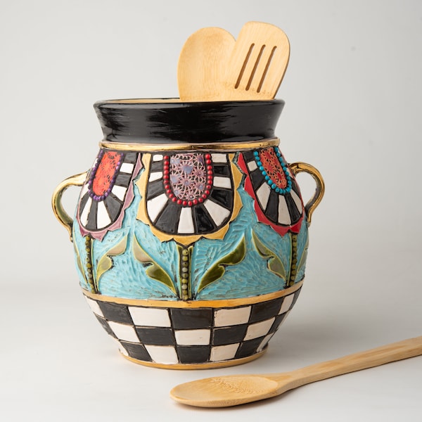 Black and Gold Utensil Holder Etsy