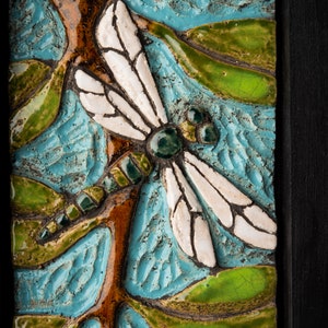 Tile Wall Art, Mosaic Art in Wood Frame Dragonfly Colorful Flowers and Semiprecious Stones, Vertical or Horizontal, MADE to ORDER image 4