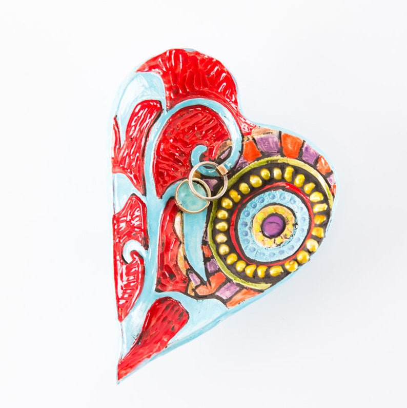 Heart Ring Dish Heart Bowl Mosaic Art Bowl Two Hearts Valentine Art Bowls Mosaic Trinket Bowls Entryway Decor Valentine Gift Gift for Bride