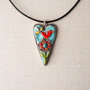 Heart Necklace (choose from 9 pendant patterns) in Gift Pouch, Ceramic - MADE to ORDER