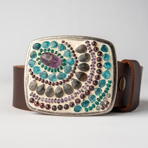 Large Belt Buckle for Women, MADE to ORDER with Optional Leather Belt - Offcenter Amethyst