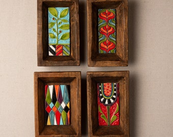 Ceramic Wall Sculpture (one - choose from four) Handmade Tiles Framed, Ceramic Wall Sculpture - MADE to ORDER - Rectangle Dough Bowl