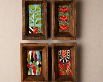 Ceramic Wall Sculpture (one - choose from four) Handmade Tiles Framed, Ceramic Wall Sculpture - MADE to ORDER - Rectangle Dough Bowl