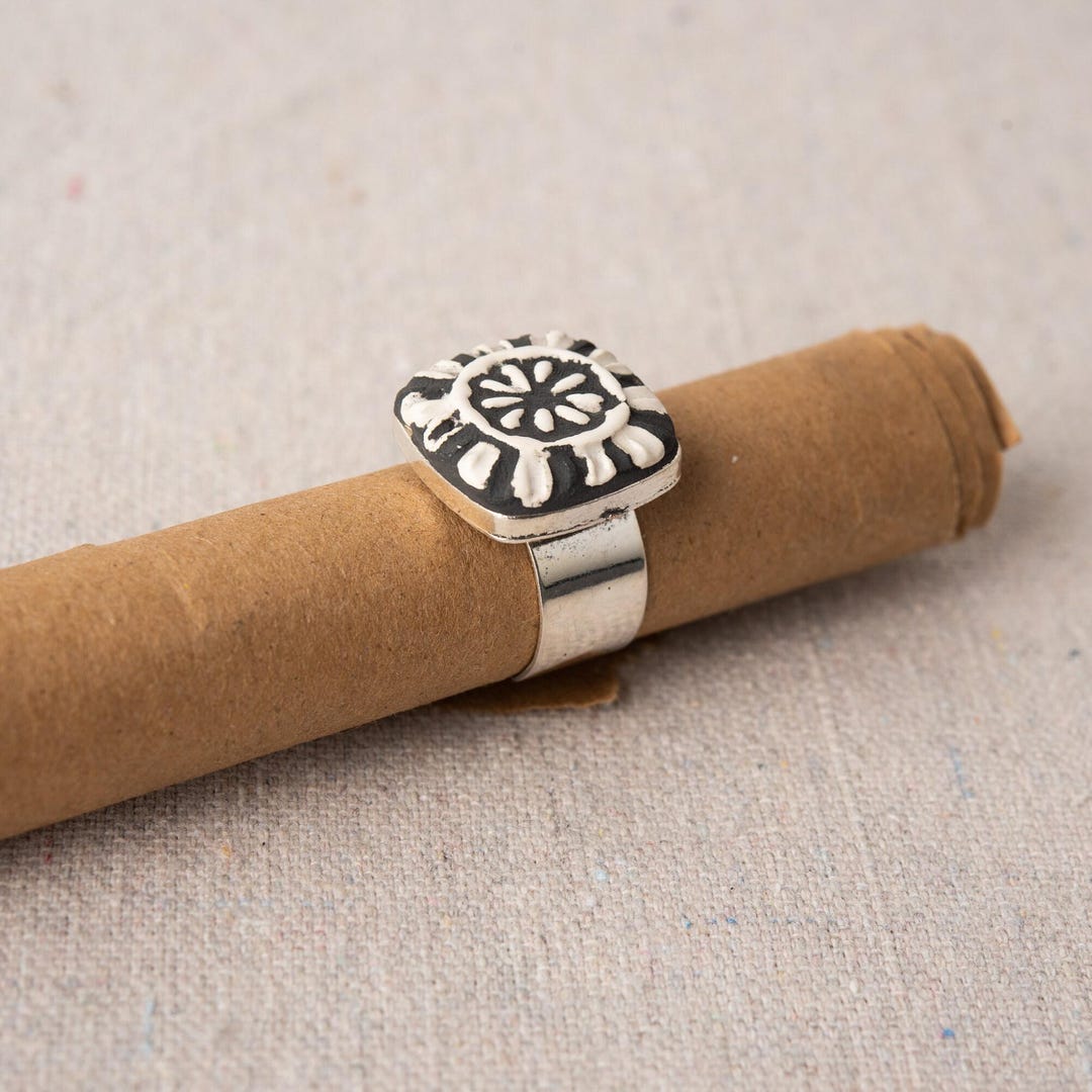 Tile Rings Ceramic Tile Ring, Adjustable Handmade Ring - MADE to ORDER - Black and ...