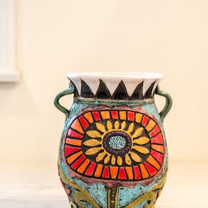 Vase for Flowers, Hand Thrown and Hand Carved Ceramic and Mosaic Vase MADE to ORDER Bold Blossom image 3