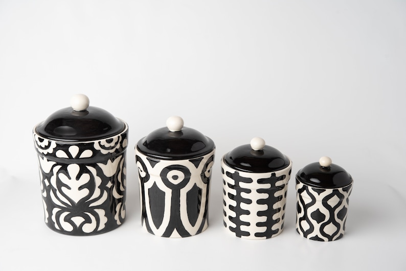 Farmhouse White Ceramic Canisters : Primitive Farmhouse White & Gray Ceramic ROOSTER, COW ... : This adorable high quality 3 piece kitchen canister set is part of our vintage modern farmhouse collection.