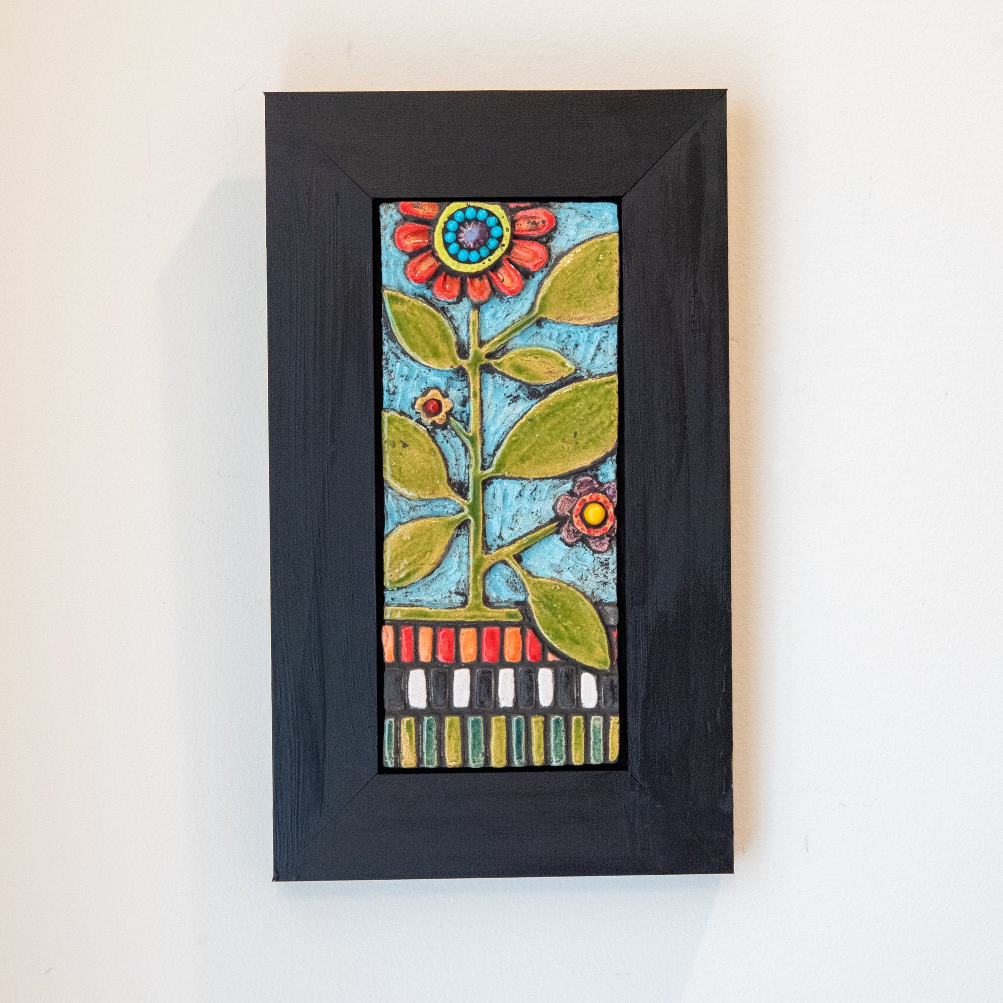 Ceramic Flower Mosaic Wall Art in Black Wood Frame - First Flower (MADE to ORDER)