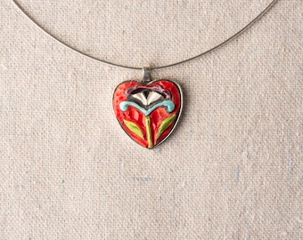 Ceramic Heart Necklace in Gift Pouch - READY to SHIP - Blossom Queen