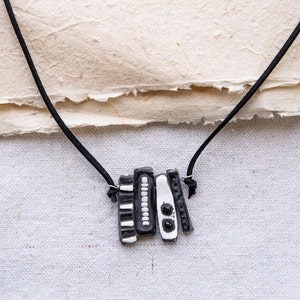 Black & White Necklace, READY to SHIP, Ceramic Necklace, Adjustable Pendant Necklace, Leather Necklace, Tile Pendant, Ceramic Jewelry