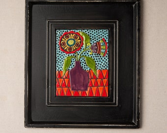 Still Life in  Purple Vase - Ceramic and Mosaic Wall Art  - READY to SHIP Original Art by Romy and Clare