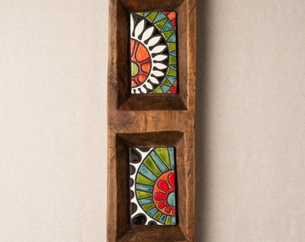 Ceramic Wall Sculpture - Handmade Tiles Framed - MADE to ORDER - Rectangle Double Dough Bowl - Sunburst