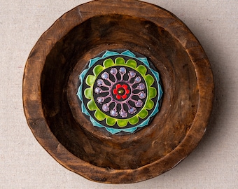 Ceramic Wall Sculpture 8 inch: Suzani w Red Center