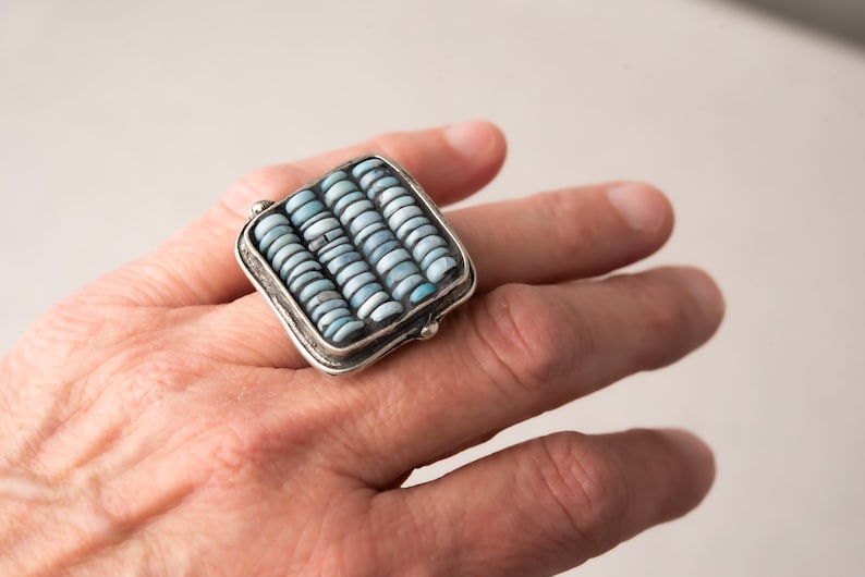 Blue Opal Adjustable Ring, Mosaic Ring READY to SHIP image 6