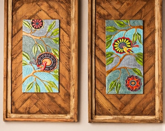 In the Birch (one - Choose from Two Panels) - Ceramic and Mosaic Tile Wall Art in Reclaimed Vintage Frame - READY to SHIP Original Art