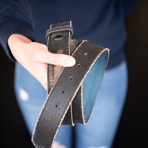 Leather Snap Belt CLEARANCE Distressed BLACK Leather Belt Strap