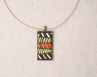 Geometric Ceramic Tile Pendant Necklace, Handmade Jewelry