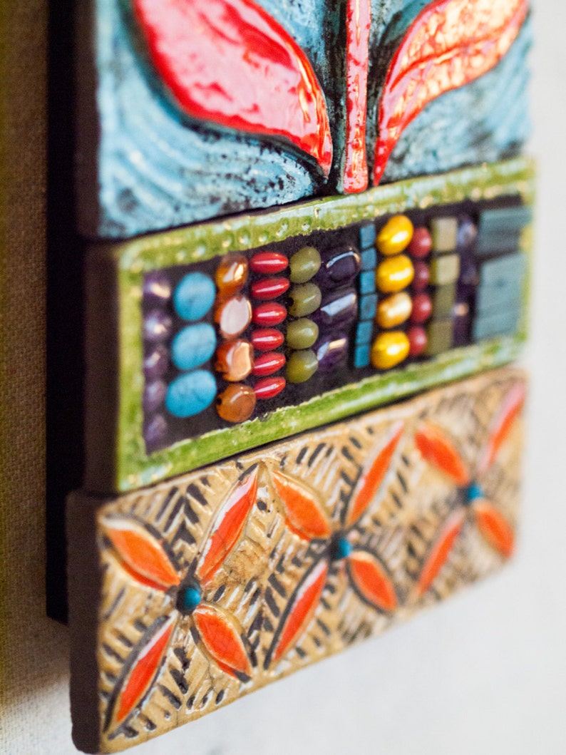 Boho Decor, Narrow Art, Mosaic Wall Art, Ceramic Wall Art Stick Mini Tile Mounted Wall Art, MADE to ORDER image 2