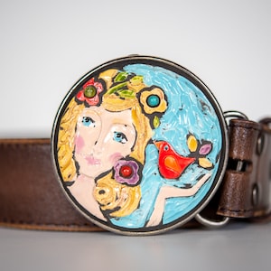 Mother Nature Ceramic Belt Buckle, Mosaic Stoneware, Optional Leather Belt (MADE to ORDER)