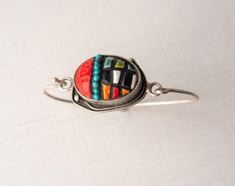 Ceramic Cuff Bracelet: Geo with Turquoise Mosaic