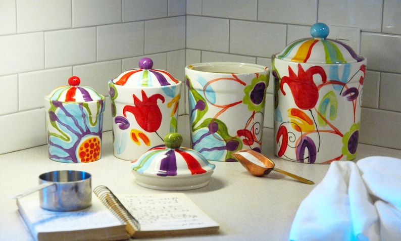 Colorful Ceramic Canisters Kitchen Canister Set Flour and | Etsy