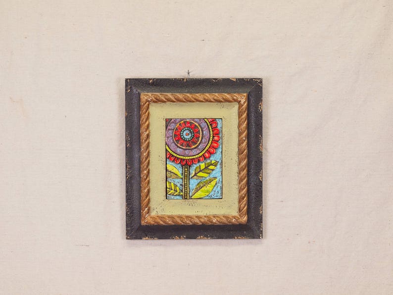 Ceramic Wall Art Bold Blossom with Mosaic Accents in Rustic Rope Frame MADE to ORDER image 1