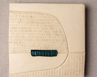 Dimensional Wall Art, Ceramic, Glass: Turquoise Green Ashanti