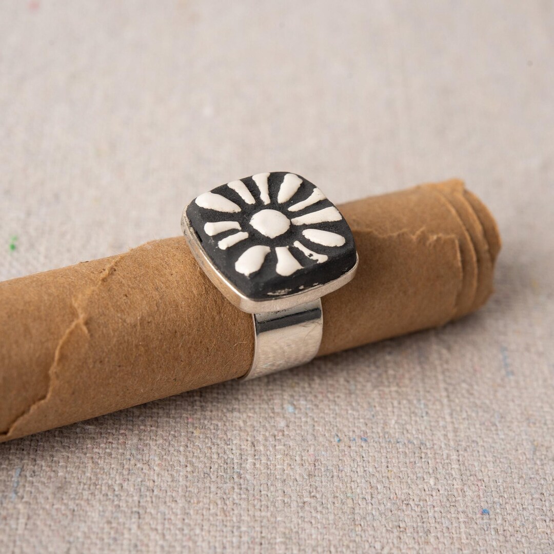 Tile Rings Ceramic Tile Ring, Adjustable Handmade Ring - MADE to ORDER -black and ...