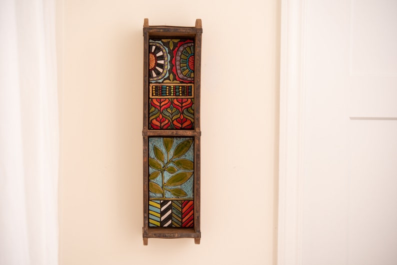 Shelf with Ceramic and Mosaic Art Framed in Vintage Indian Brick Mold MADE TO ORDER by Romy and Clare image 1