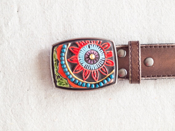 New Artisan Made Genuine Pearl/Turquoise  belt buckle. Handmade-One of a Kind! Native American Genuine Turquoise Silver Belt Buckle  main image 2