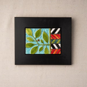 Mod Vine with Chevron Ceramic Tile and Mosaic Wall Art in Wood Frame  - READY to SHIP Original Art by Romy and Clare
