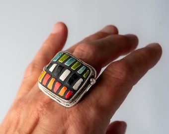 Adjustable Ceramic Statement Ring for Women  (MADE to ORDER) Mod Geo