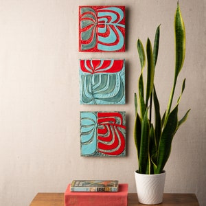Mod Blossom Tile Wall Art (one- choose from 3 patterns), 8 inch Square Mounted Wall Art - MADE to ORDER by Romy and Clare
