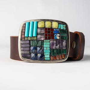 Turquoise Belt Buckle for Women, READY to SHIP with Optional Leather Belt - Turquoise and Assorted Semiprecious Stones