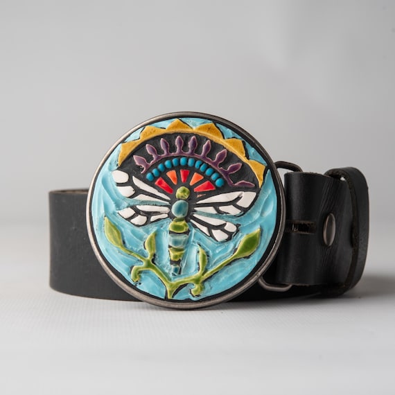 Dragonfly Ceramic Belt Buckle With Turquoise, Optional  display picture 1
