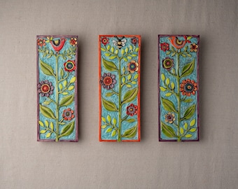 Nature Lover Ceramic and Mosaic Wall Art - Stick Mini - MADE to ORDER - Mounted Original Wall Art by Romy and Clare