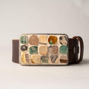 Belt Buckle for Women, Terracotta Kashi Bead Mosaic - READY to SHIP with Optional Leather Belt