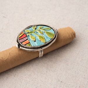 Ceramic Statement Ring, Adjustable Women&#39;s Ring, READY to SHIP, Green Vine Geo