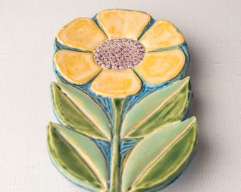 Trinket Dish, Ring Dish, Footed - Yellow Blossom