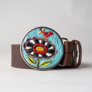 Handmade Ceramic Belt Buckle with Coral, Optional Leather Belt (MADE to ORDER) Little Bird