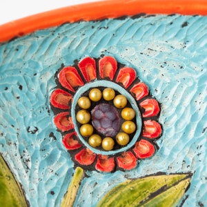 Red Bird Hand Carved Art Bowl Stoneware Ceramic and Mosaic Decorative Bowl MADE to ORDER by Romy and Clare image 6