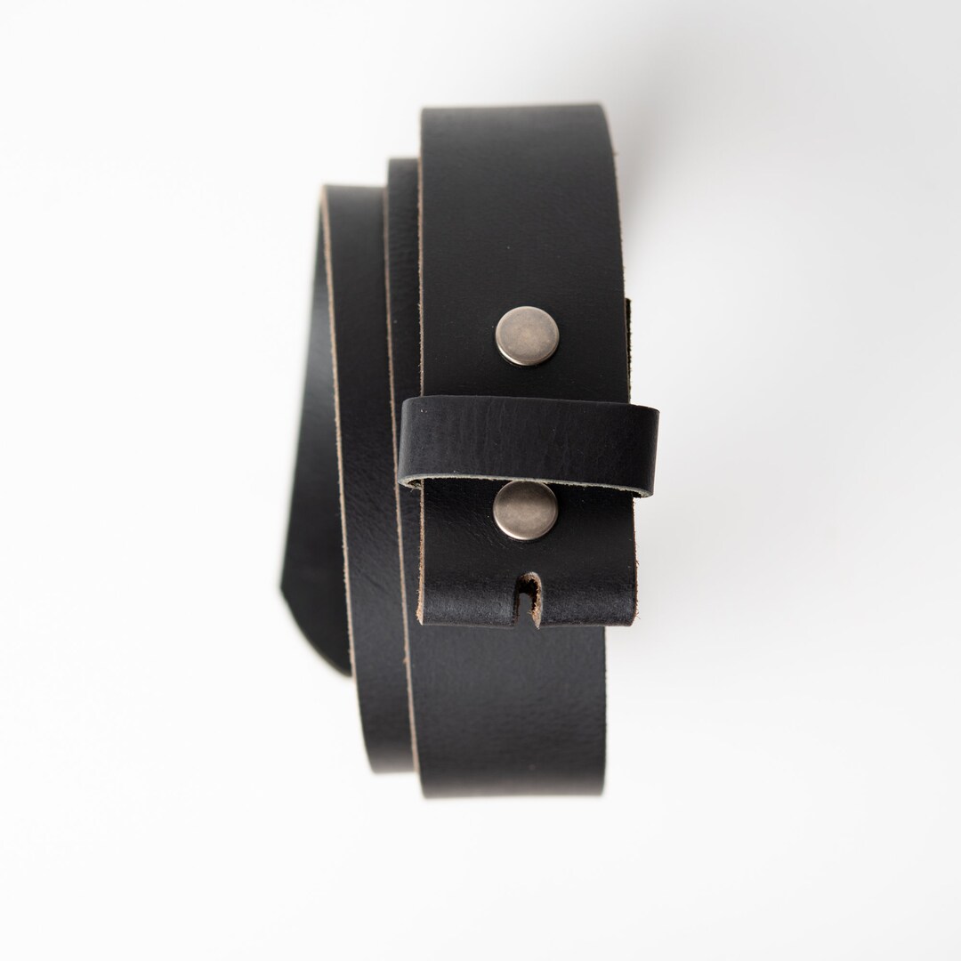 Leather Snap Belt BLACK Leather Belt Strap for Buckle, 1.5 Inch Wide ...
